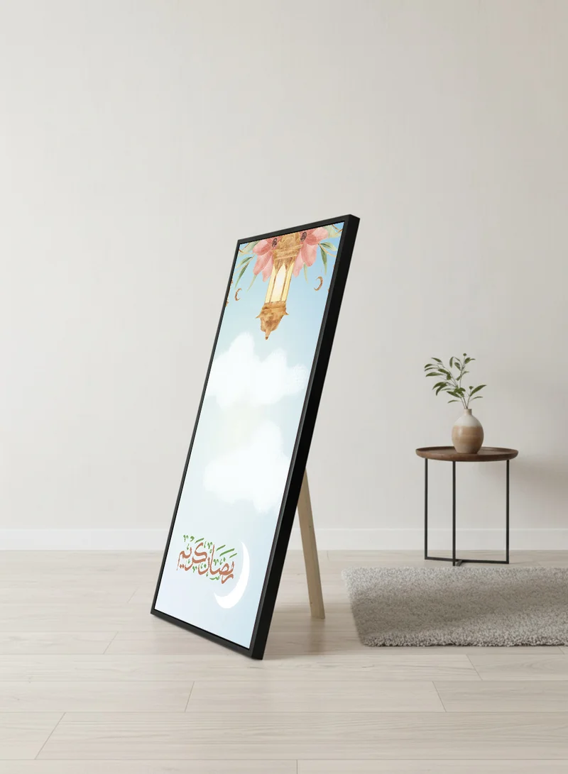 لوحة لوحة كانفاس على إطار خشبي بإطار خارجي أسود مع حامل خلفي بتصميم رمضان كريم